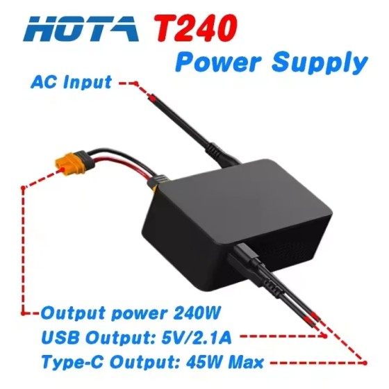 HOTA T240 Power Adapter 240W for D6 PRO P6 Q6 Q8 Airplane Charger
